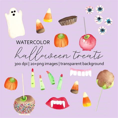 Watercolor Halloween Candy Images Clipart Digital Download, PNG, Fall ...