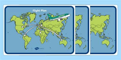 World Map Flight Plan Display (teacher made) - Twinkl
