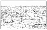 Haystacks Coloring Page By Claude Monet sketch template