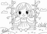 Premium Vector  Book coloring For Kids Features A girl On swing And sketch template