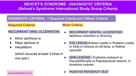 BEHCET'S SYNDROME - DIAGNOSTIC CRITERIA (Behcet's Syndrome ...