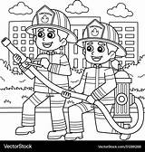 Firefighters With A fire hydrant coloring Page Vector Image sketch template
