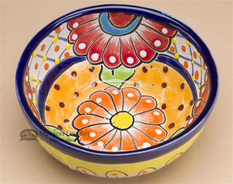This hand painted Talavera pottery salsa bowl is the colorful ceramic of southern Mexico. With ...