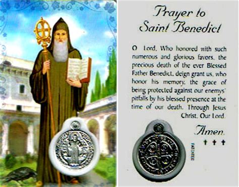 St Benedict Laminated Prayer Card with Medal