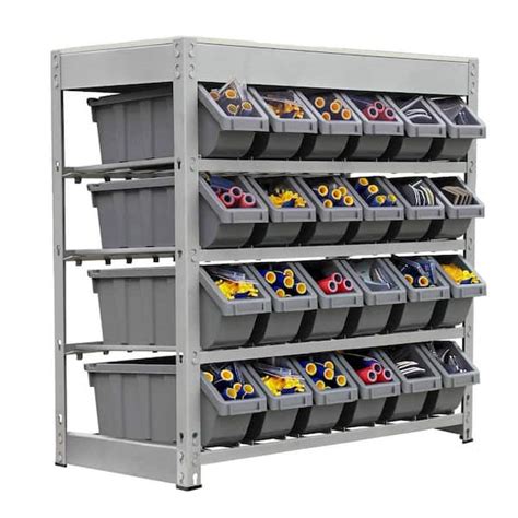 KING'S RACK Gray 4-Tier Botless Bin Storage System Garage Storage Rack ...