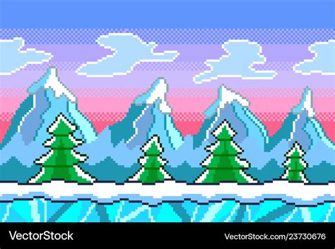 Pixel art winter seamless background detailed Vector Image