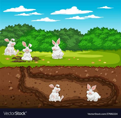 Underground animal burrow with rabbit family Vector Image