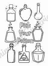Pick Your Poison Potion Bottles Halloween Coloring Page PDF  Home sketch template