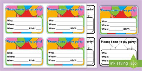 Invitations & Announcements Paper Instant Download Handwrite Children's Parties Fill In The ...