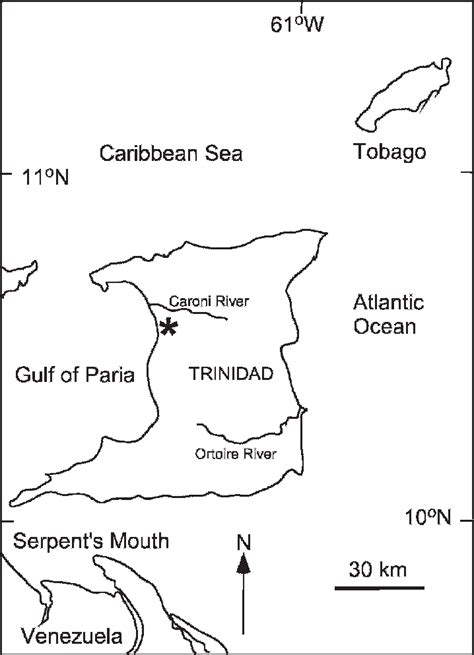 Location of the Caroni Swamp (asterisked), Trinidad. | Download Scientific Diagram