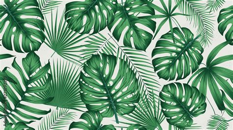 Trendy seamless tropical pattern with exotic leaves and plants jungle ...