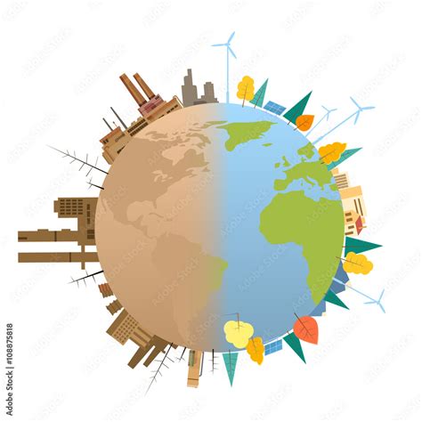 Clean And Polluted Earth Planet Globe Stock Vector | Adobe Stock