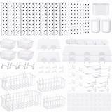 58 Pieces Pegboard Organizer Kits White Wall Panel Plastic  sketch template
