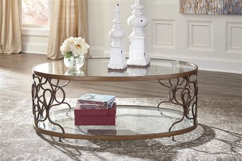 Ashley Furniture Fraloni Bronze Finish Oval Metal Coffee Table With ...