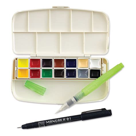 Kuretake Gansai Portable Watercolor Set - Set of 14, Assorted Colors, Half Pans | BLICK Art ...