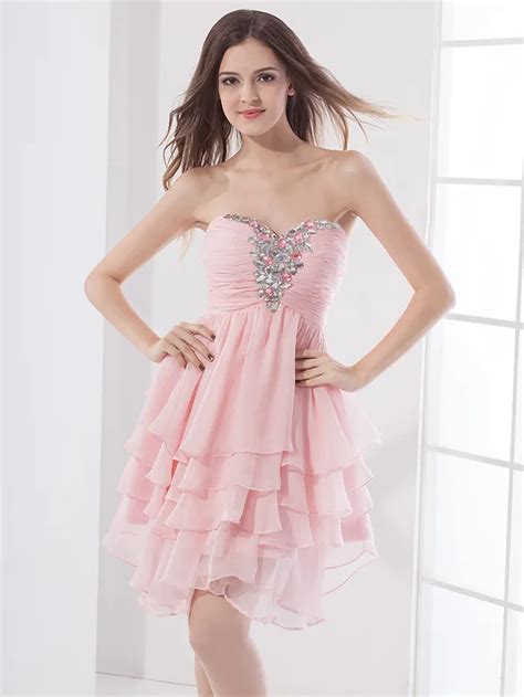 2016 New Cheap Short Cute Pink Prom Chiffon Petite Sweetheart 5th Grade ...