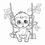 Premium Vector  Cute Baby monkey On A swing coloring Book For Children sketch template