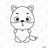 Coloring Page Cute Little Fox Holds Heart Book For  stock sketch template