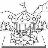Merry Go Round Line Art Sketch Coloring Page sketch template