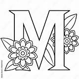Alphabet M coloring Page With The Flower Letter Digital Outline  sketch template