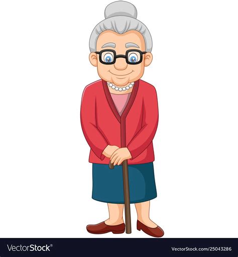 Cartoon old woman with a cane vector image on VectorStock | Old women ...