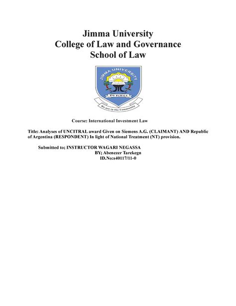 Jimma University MFN - Jimma University College of Law and Governance School of Law Course ...