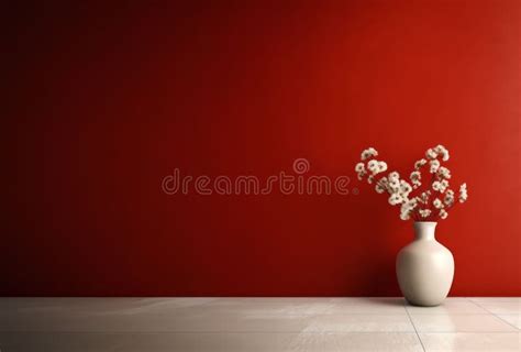 AI Generated Illustration of a White Ceramic Vase Filled with White Flowers Against a Red Wall ...