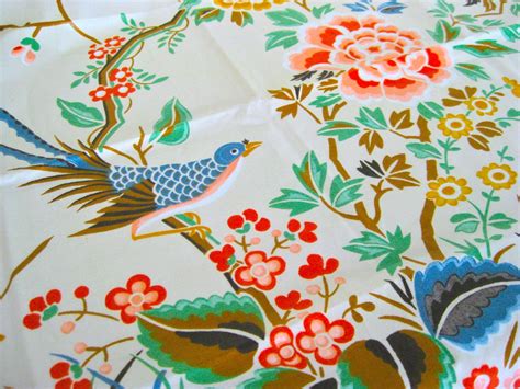 Gorgeous Chinoiserie Vintage Fabric Oriental Bird Chintz Panel