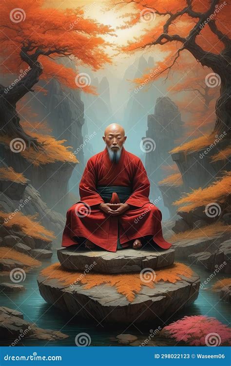 Buddhist Monk Meditating in the Forest, 3d Illustration Stock ...