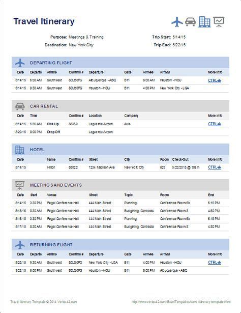 Create a one-page summary of your travel plans using this itinerary template, from http ...