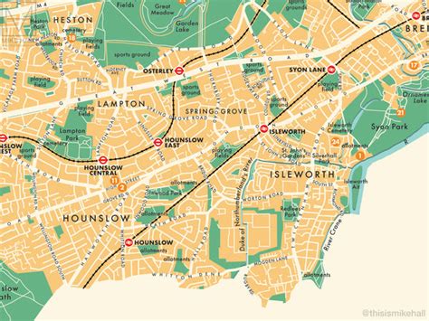 Hounslow (London borough) retro map giclee print – Mike Hall Maps ...