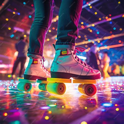 Premium AI Image | Roller disco roller skates dance neon lights skating