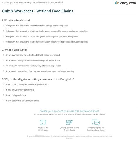 Quiz & Worksheet - Wetland Food Chains | Study.com