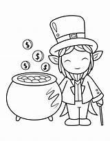 Printable Happy Leprechaun With Pot Of Gold Coloring Page sketch template