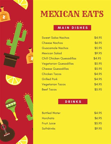 Free printable and customizable Mexican menu templates | Canva