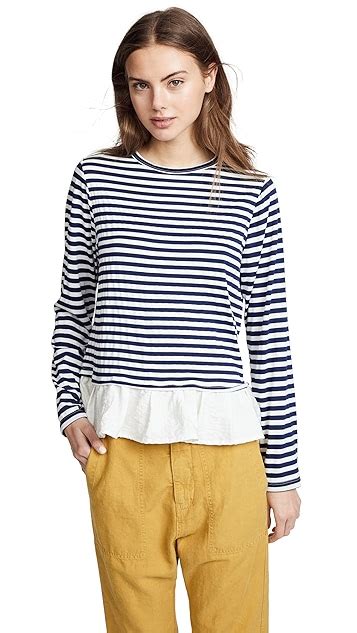 Clu Asymmetric Stripe T-Shirt with Ruffles | SHOPBOP