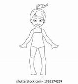 Little Cute Girl Swimsuit Coloring Page Stock Vector Royalty Free  sketch template