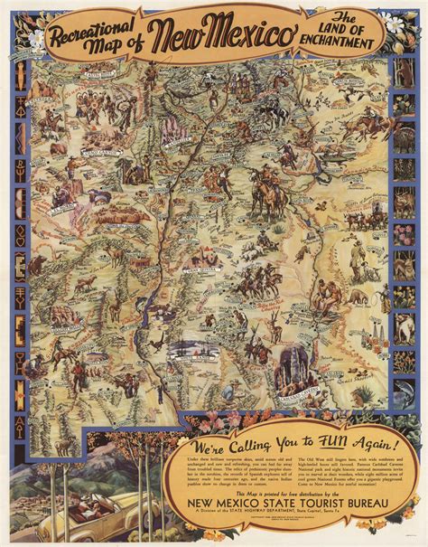 16x20.5 Pictorial Map Historical Trails Through New Mexico Poster Print ...