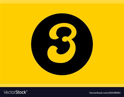 Yellow number 3 logo icon design with black circle