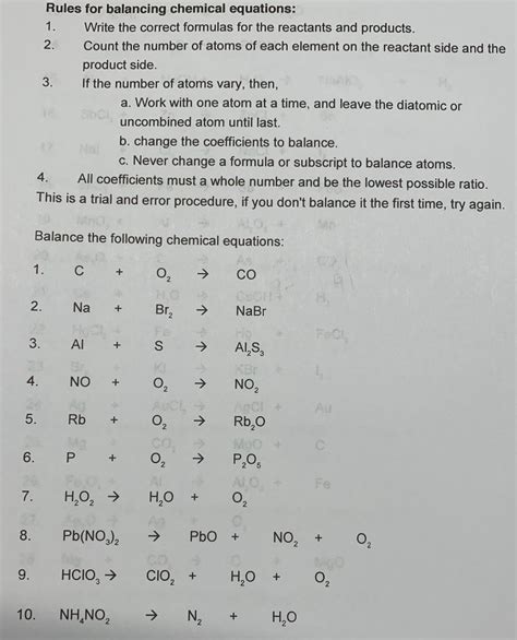 Solved Rules for balancing chemical equations: 1. Write the | Chegg.com