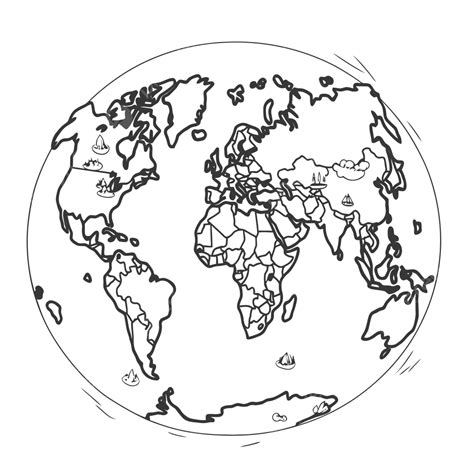 The World Coloring Printable With Map Outline Sketch Drawing Vector, Continents Drawing ...
