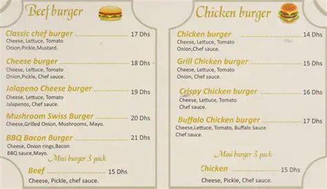 Chef Burger Menu, Menu for Chef Burger, Al Wahda, Abu Dhabi - Zomato