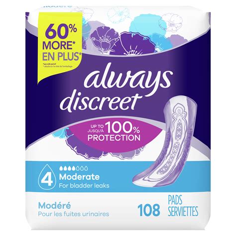 Always Discreet Incontinence Pads for Women, Moderate Absorbency, 108 ...