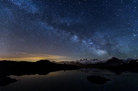 Online crop | HD wallpaper: mountain under night sky with starts, the sky, stars, snow ...