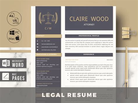 Attorney Resume Template. Professional Lawyer Resume by Hired Design Studio | Resume template ...