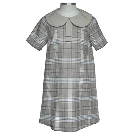 Short Sleeve Primary School Girl Uniform Cotton Peter Pan Collar Plaid ...