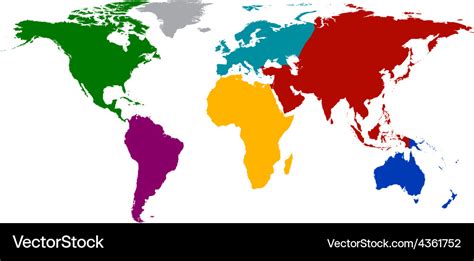 World map with colored continents Royalty Free Vector Image