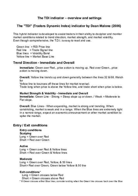 (PDF) The TDI indicator -overview and settings The "TDI" (Traders Dynamic Index) indicator by ...