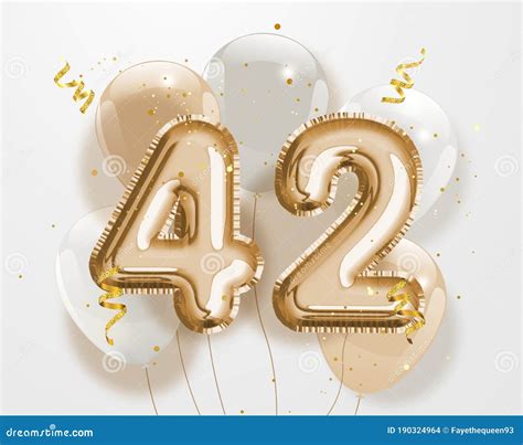 Happy 42th Birthday Gold Foil Balloon Greeting Background. Vector Illustration | CartoonDealer ...