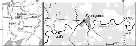 Map of the studied area in the valley of the Moskva river near the town ...